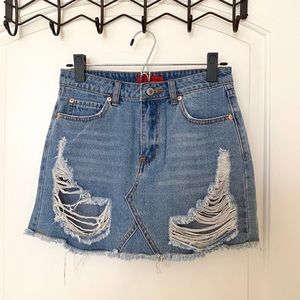 Ripped Denim Mini Skirt